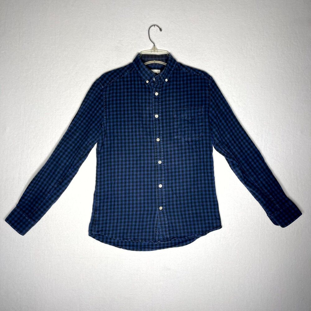 Saturdays Surf NYC Plaid Blue/Black Check‎ Flannel LS Shirt Mens Size S